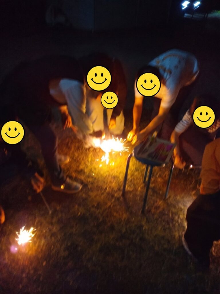夜の手持ち花火を楽しむ様子 その1